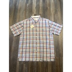 NWT Men's XL‎ Linen Short Sleeve Button Up Shirt Plaid Road